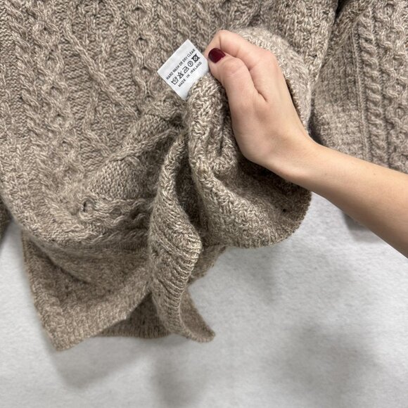 Made in Ireland Hooded Cardigan Sweater Womens Large Oatmeal Aran Cable Knit - Picture 13 of 15